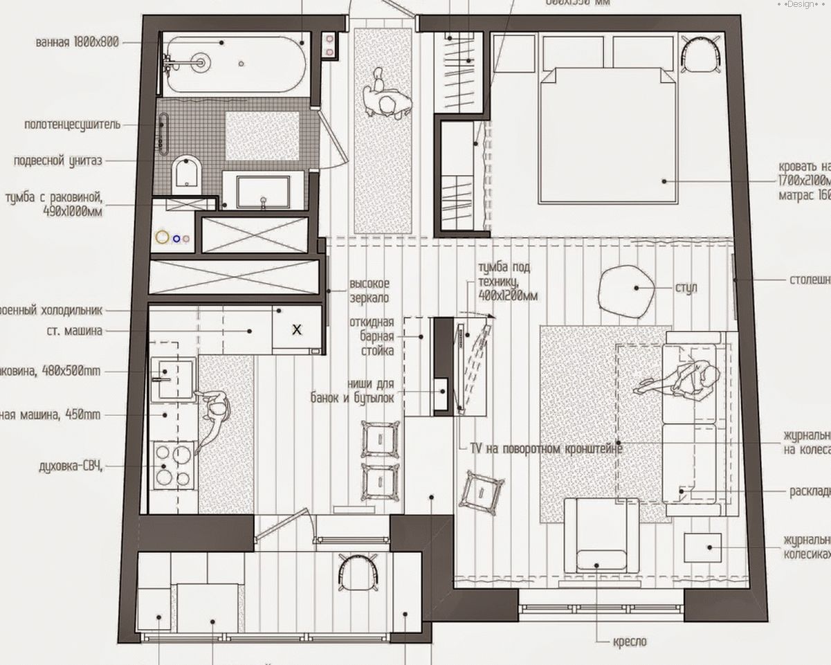 tata letak apartemen 40 m2